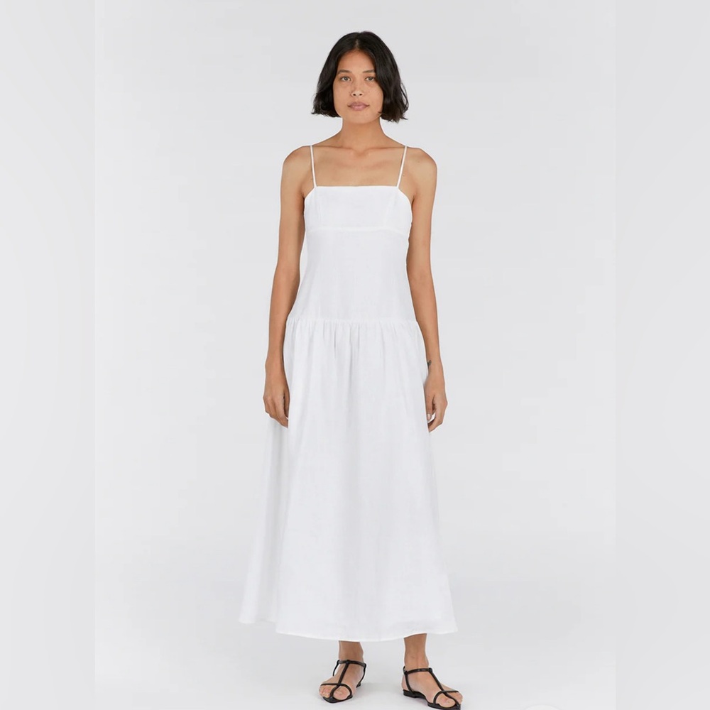 NWT Dissh Kay White Linen Drop waist midi dress US size 10